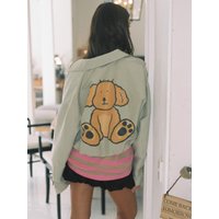 PAM THE BEAR Print Cotton-blend Cropped Bomber Jacket