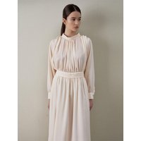 Pin Tuck Drape Dotted Maxi Dress [Pink]