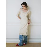Shirring Wrap Maxi Dress L [Beige]