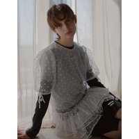 DOT HALF SLEEVE DRESS [WHITE]