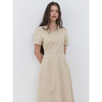 Curved V-Neck Maxi Dress [Beige]