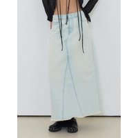 Washed Long Denim Skirt [Ice Blue]