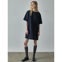 Linen Half Sleeve Dress [Navy]
