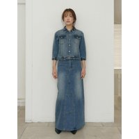 WASHED MAXI DENIM SKIRT [BLUE]