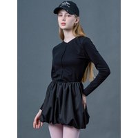 [CP] Balloon Set-up Plain Long Sleeve Mini Dress [BLACK]