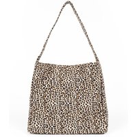 Leopard Print Flat Hobo Shopper Bag [Beige]
