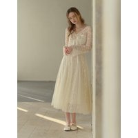 LB Embroidered Mesh V-neck Maxi Dress
