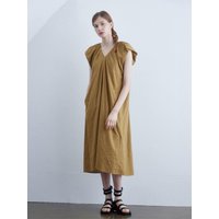 Back Point Cotton Midi Dress [Neutral] YYOL