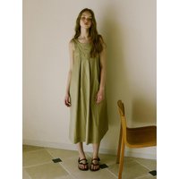 Cotton Nylon Pintuck Dress [Beige]