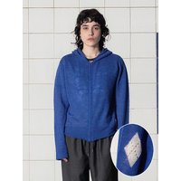 ARGYLE ELBOW KNIT ZIP-UP CARDIGAN [BLUE]