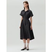 Open Collar Belted Shirt Dress