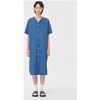 EPIGRAM Women's Full-Open Short Sleeve Denim Dress EFDCMBUX