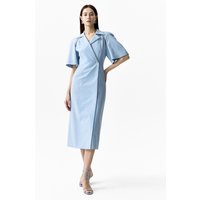 Sleeve Slit Tailored Collar Dress [Light Blue]