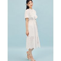 Punching Lace Pin-tuck Banding Dress GPPOPT