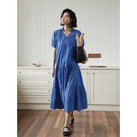 LS Puff Sleeve Loose Dress [Blue]