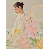 Pleated Halter Embroidered Flower Dress