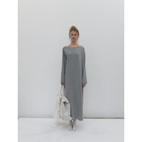 ASYMMETRIC DRAPED MAXI DRESS [MELANGE GREY]