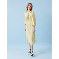 Tie Collar Poly Long Dress [Light Yellow]
