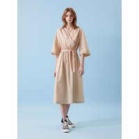 Dot Print Wrap Dress [Beige]