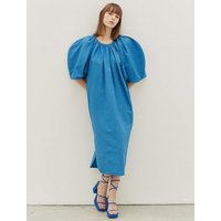 Giselle Puffsleeve Linen Midi Dress [Azure]