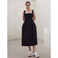 Fluid Square Neck Corset Midi Dress [Black]