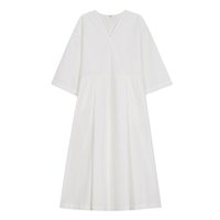 COTTON V-NECK PLEATED DRESS [WHITE]