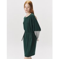 Belt Layered One Piece Dress Green