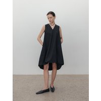 Crispy Cotton Balloon Hem Dress [Black]