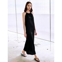 [NELLI] SATIN HALTER NECK ONE-PIECE DRESS [BLACK]