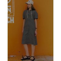 Stripe Hood Dress TISUOP [Black]