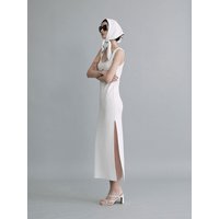 Minimal Slit Knit Dress [White]