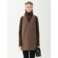 wool blend V-neck mini dress [brown]