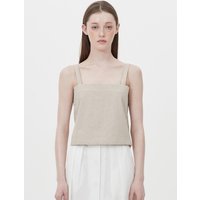 Linen Square Sleeveless Crop Top [Light Brown]