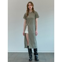 SLIT SUMMER LACE LONG KNIT DRESS [KHAKI]