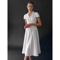 ODELIA Pointed Collar Capsleeve Flared Long Dress Off whitePale pinkBlack