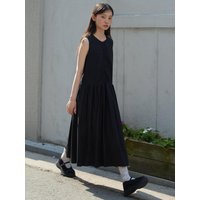 Pleated Sleeveless One-piece Maxi Dress [BLACK]