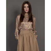 Satin French Flower Blouse [Pink Beige]