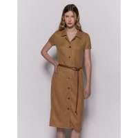 Open Collar Cable Knit Long Dress [Brown]