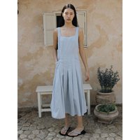 Pocket Pleated Maxi Dress [Light Blue]