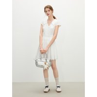 WD Lace V-neck Pleated Mini Dress