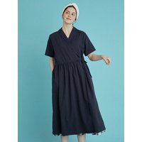 Wrap Quarter Sleeve Linen Dress [Navy] SNV