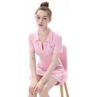 Moon Child Short-Sleeve Dress One-Piece Swimsuit [Pink]
