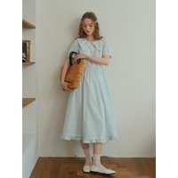 Cest Ribbon Collar Ruffled Dress