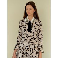 Jacquard Rose Pattern Mini Dress Beige
