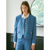 Gold Buttons Tweed Blazer [Blue]