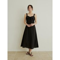 Ruffle Sleeveless Ribbon Jacquard Long Dress [Black]