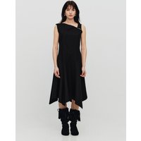 ASYMMETRIC CUT COTTON SNAP MAXI DRESS [BLACK]