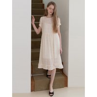 Lace Shirring Midi Dress
