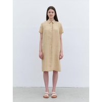 Linen Hidden Button Dress [Yellow Beige]