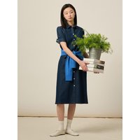 Denim Belted Short-Sleeve Shirt Dress [Navy] BFOR